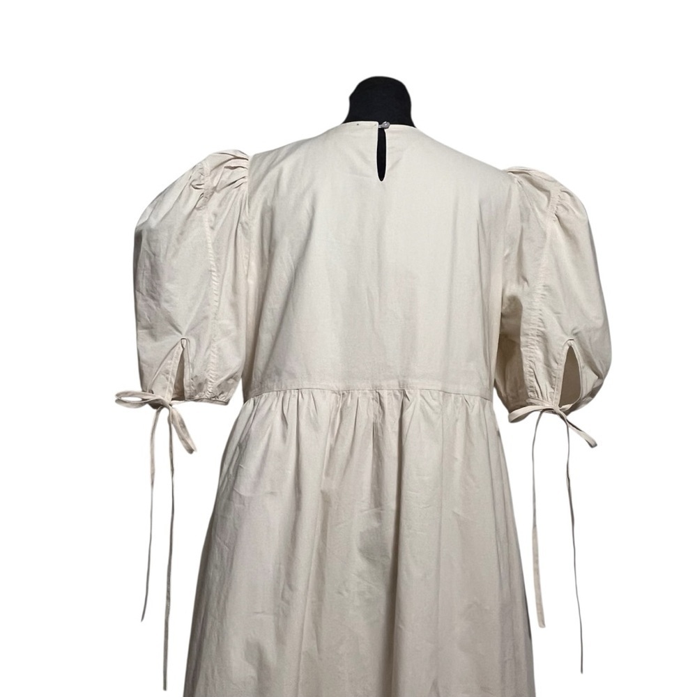 NWOT En Saison Poplin Cream Cotton Puff Sleeve Midi Dress Natural – Size Small - Picture 6 of 11